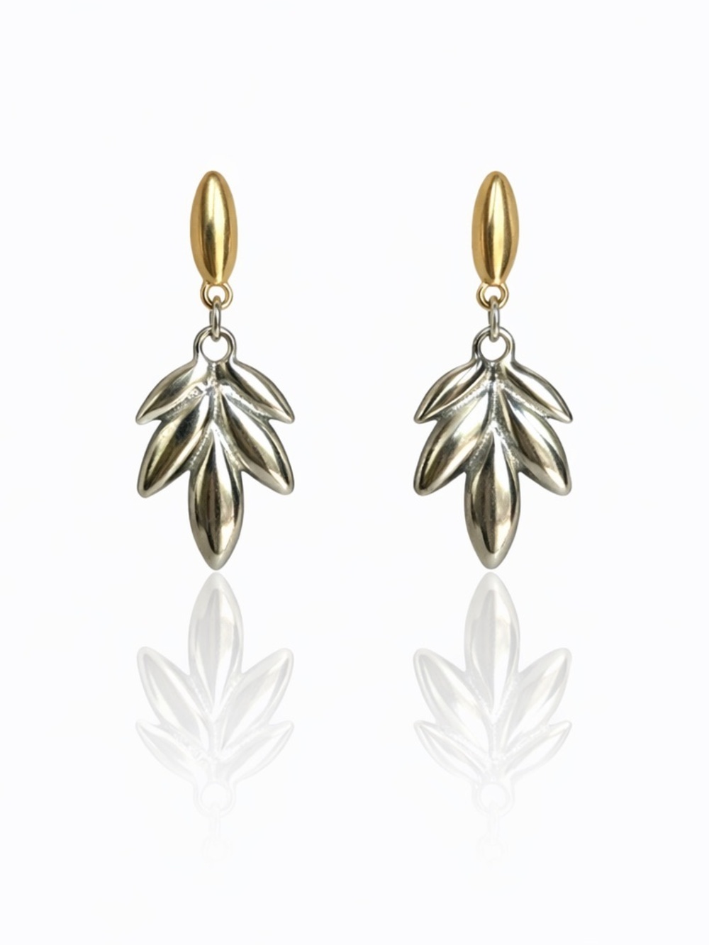 Gold and Silver Leaf Dangle Earrings